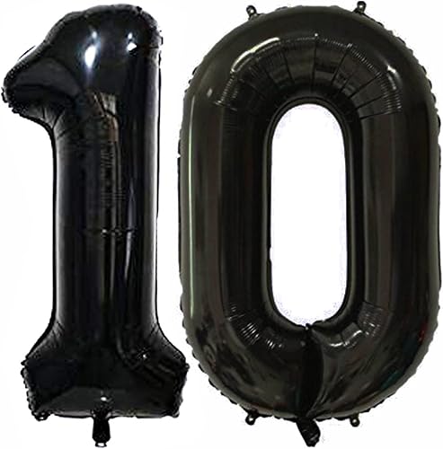 Tellpet Globos negros del número 10, globos para fiesta de cumpleaños número 10, 40 pulgadas