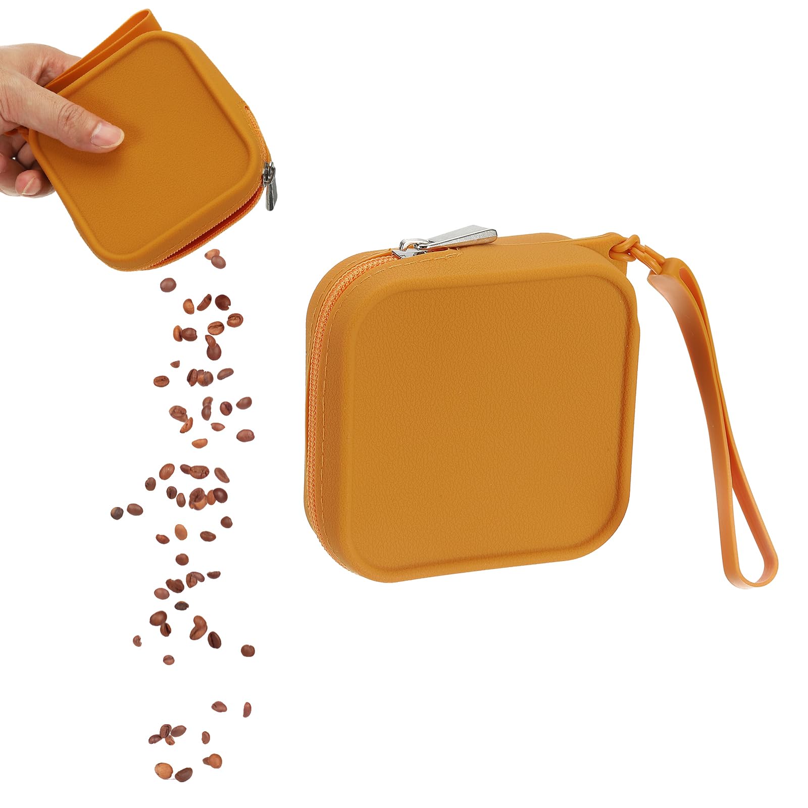 sourcing map Silicone Dog Treat Pouch, Auto Closure, Pocket Size, Portable Walking Bag for Dog and Cat 4x4 Inch (Orange, 1Pcs), Intended for Pet Travel/Training/Walking โ image 1