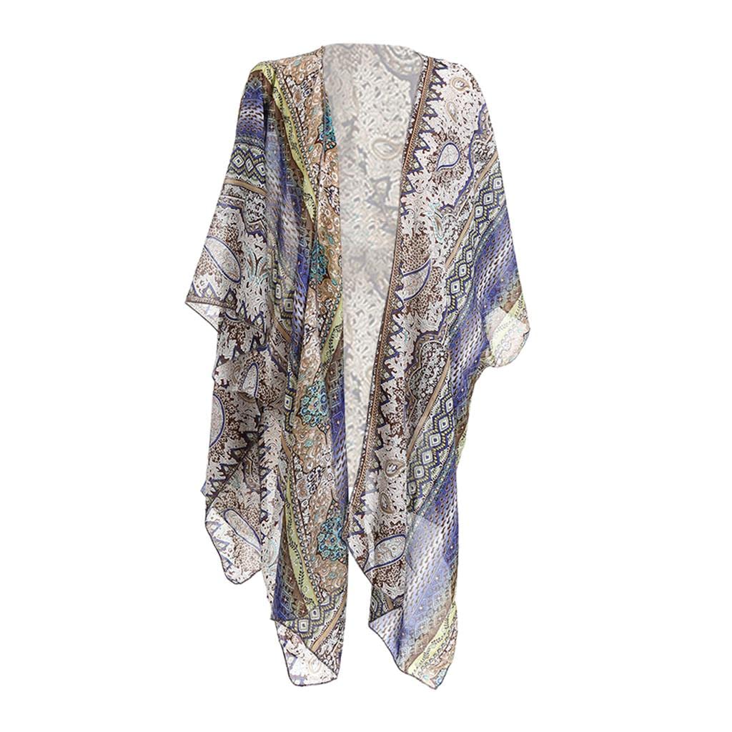 Estate Donne Spiaggia Coprire Kimono Cardigan Leggero Costume Da Bagno Wrap Blu