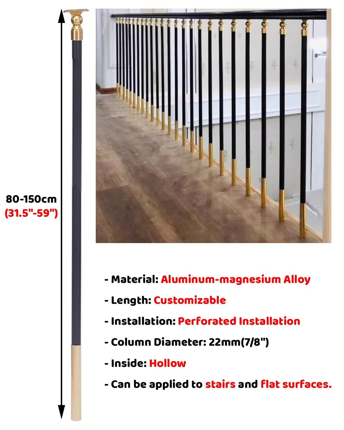 Zestaw regulowanych balustrad schodowych do użytku wewnątrz i na zewnątrz, łatwa instalacja, sprzęt, 13 balustrad na balkon, wysokość 85 cm, idealne do bezpieczeństwa w domu