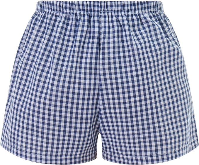 Image of Womens Y2k Plaid Shorts Women Cute Lounge Pajama Sleep Comfy & Casual Gingham PJ Boxer Shorts