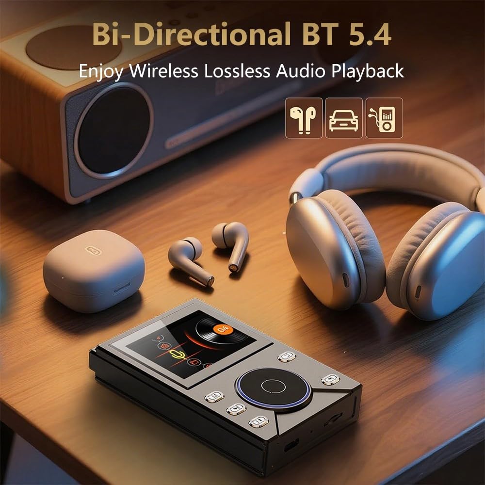 Lettore musicale HiFi Lossless MP3 con DSD256, BT 5.0, riproduzione 50H, LCD da 2,4 pollici, corpo in lega di alluminio CNC, uscita 3,5 mm, supporta scheda TF da 256 GB per viaggi e pendolari