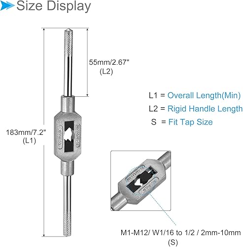 Vista 11 de Mango de llave de grifo, ajuste M1-M8 W1/16-1/4 tamaño de grifos, aleación de zinc y acero al carbono, herramienta de mano de roscado ajustable