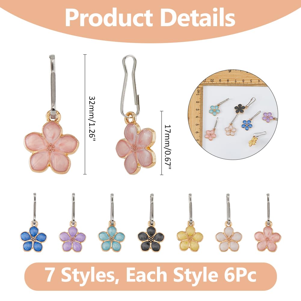 DICOSMETIC 42Pcs Flower Zipper Pull Charms Flower Alloy Zipper Decorative Flowers Zippers Pull Extended Zippers Pulls for DIY Sewing Dress Tailor Craft Backpacks Purses Handbags - Image 2