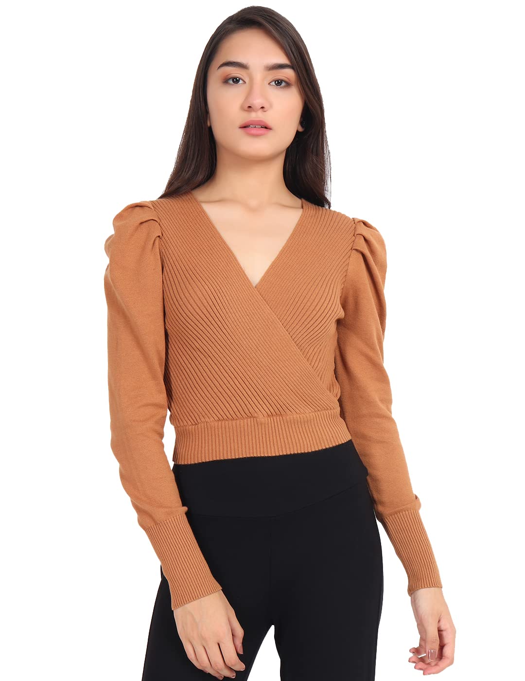Joe HazelOverlap Puff Sleeve Pullover - Caramel - P