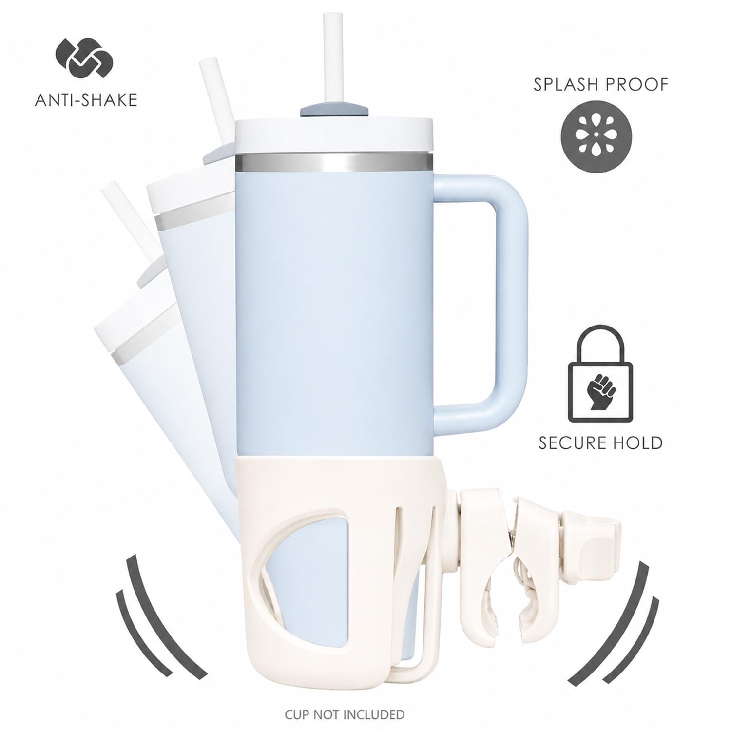 Nouveau porte-gobelet compatible avec Mompush. Un ajustement solide et super sécurisé. Rotation à 360 degrés. Anti-secousses et anti-déversement Blanc amande