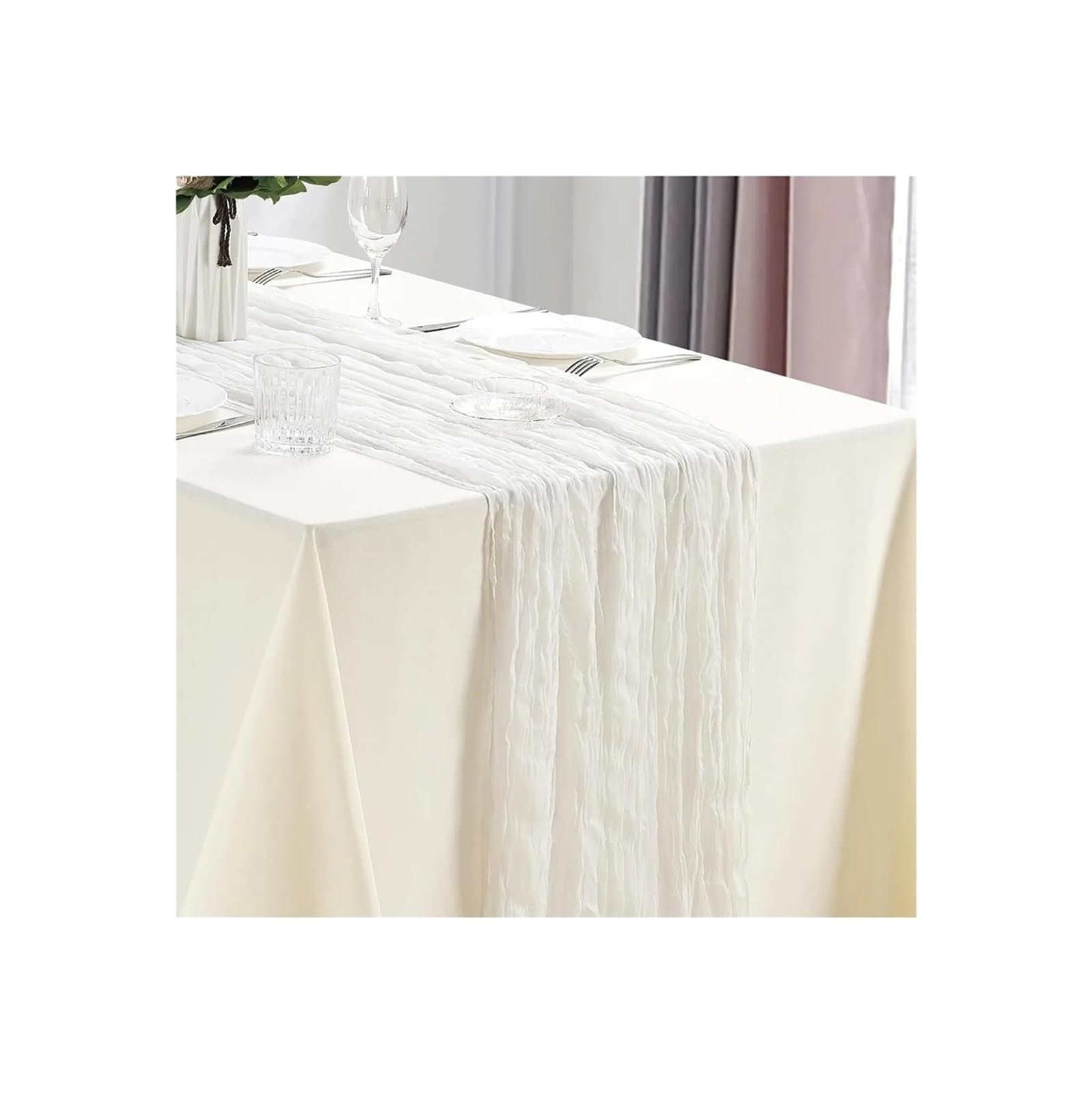 Cheesecloth Table Runners 3Pcs CheeseCloth Table Runner, 40x270cm Boho Gauze Fabric Rustic Sheer TableRunner For Wedding Bridal Shower Party Banquet(Ivory White)