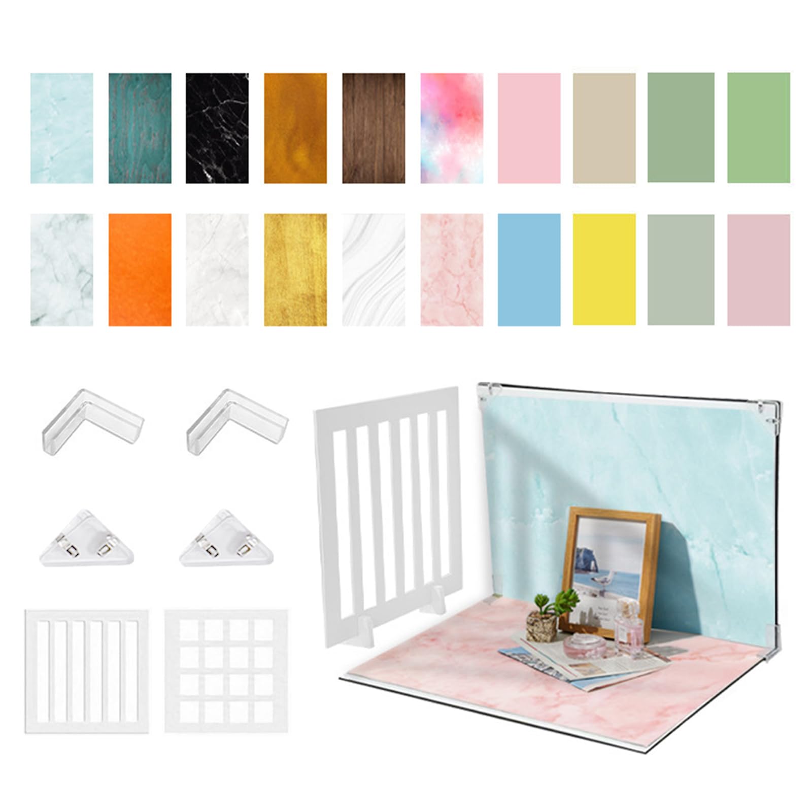 Kit Di Fondali Fotografici, 42x29cm Fotografici Da Scrivania Con 10 Sfondi Pieghevoli Bifacciali Carta Da Parati Per Studi Oggetti Di Scena Gioielli Cosmetici Tavoli Servizi