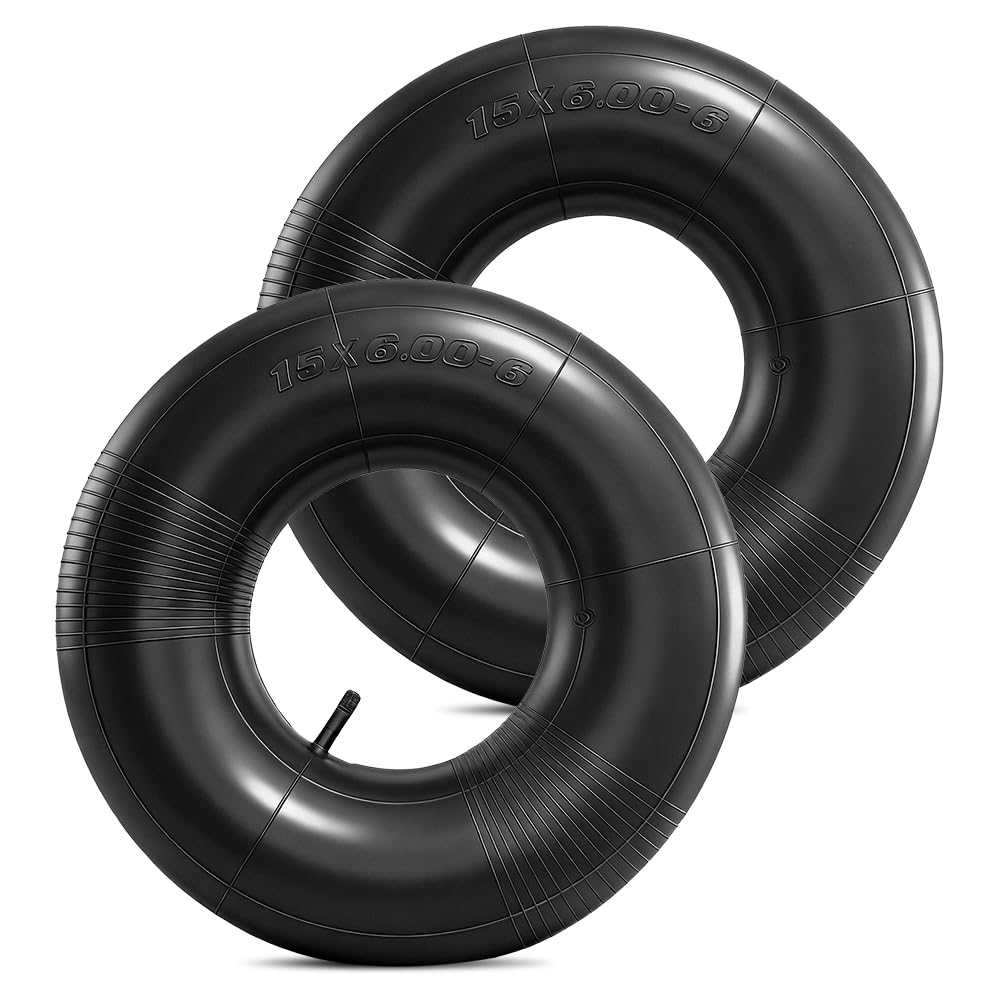 2 Pack 15x6.00-6 Inner Tubes, Heavy Duty Inner Tube with TR-13 Straight Valve Stem, Fit for Wheelbarrows, Lawn Mowers, Yard Tractors, ATVs, Go Karts, Golf Carts, Hand Trucks and More