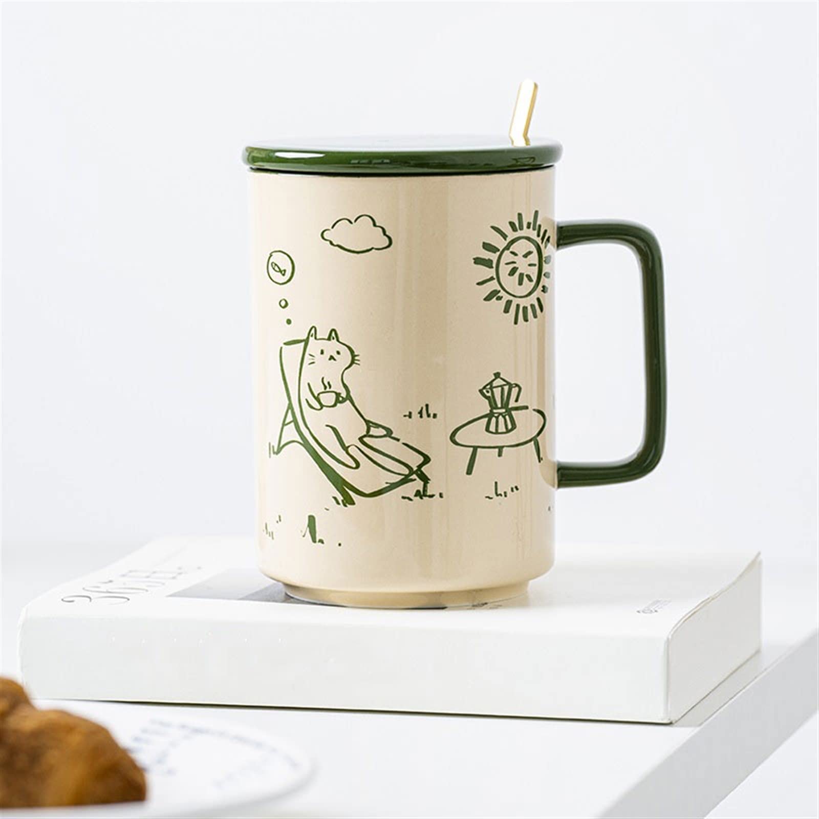 Keramik Kaffeetasse 480ML Kreative Keramik Tasse Frühstück Haferflocken Tasse Exquisite Kaffeetasse Tiermuster Becher (B)