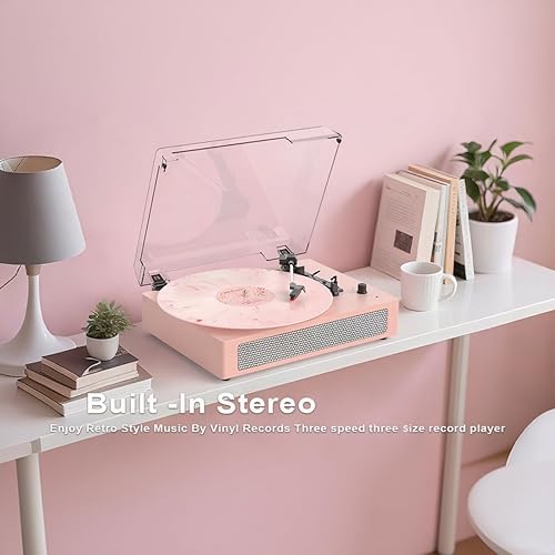 Miniatura 5 de Tocadiscos de vinilo Bluetooth de 3 velocidades con altavoces estéreo integrados, transmisión por correa, salida RCA, entrada AUX, parada