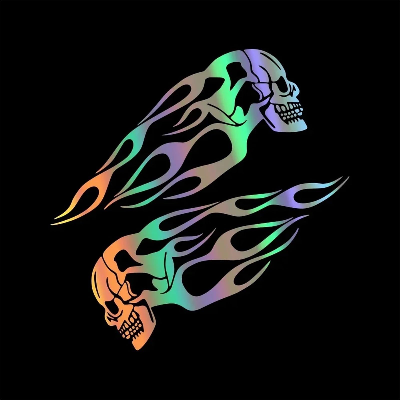 FGLFPXI 2PCS Motorcycle Stickers Creative Universal Motorbike Flame Skull Decals Tank Reflective Waterproof Decor Accessories