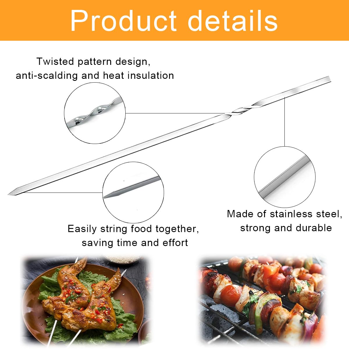 Brochettes En Acier Inoxydable Réutilisables - Lot De 20, Longueur 25 Cm Pour Barbecue Et Apéro - 8