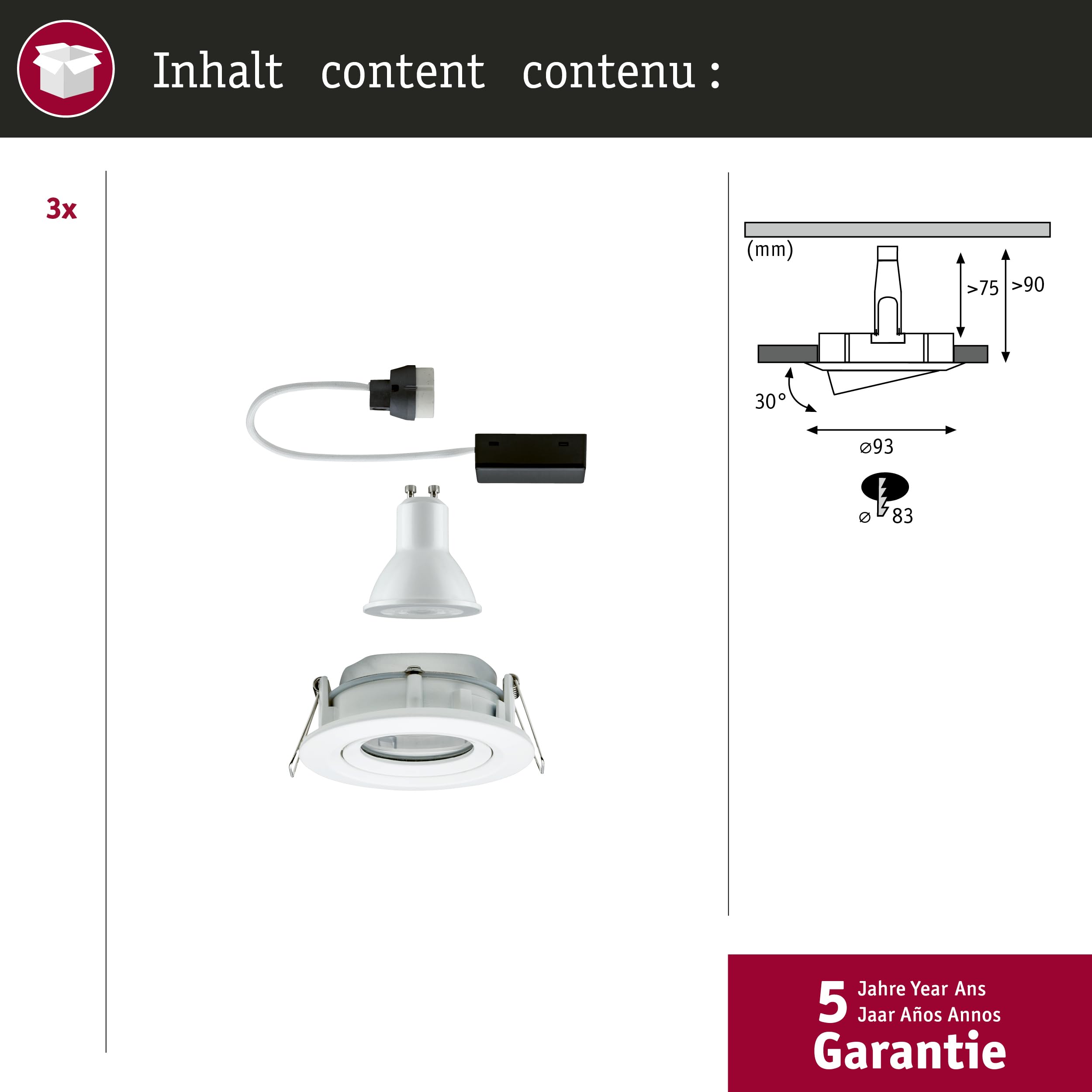 Paulmann Premium EBL Set Name IP65 schwenkbar LED 3x_W 230V GU10 51mm Weiß/Metall
