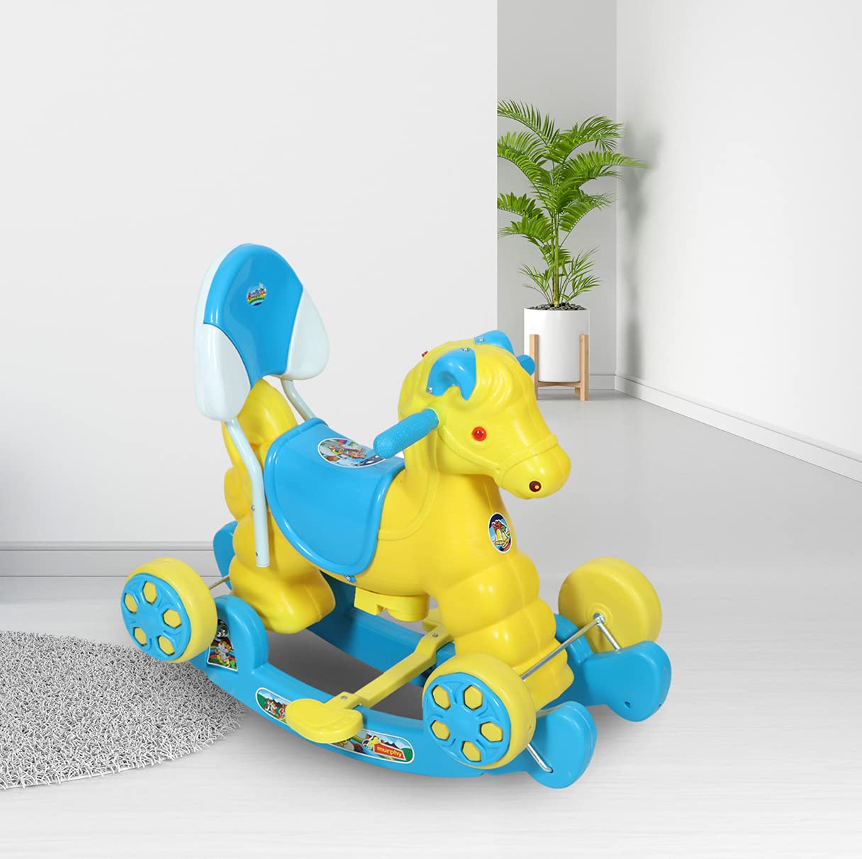 HerHome Rocking Horse Ride On for Kids - Murphy Super 2-in-1 Musical Horse Rocker Cum Ride On Toy with Backrest - Ideal Age - 1 Year to 3 Years, Weight Supported - Upto 25 KG (Blue)