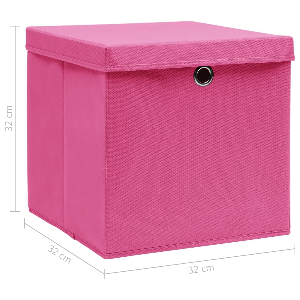 vidaXL 10x Aufbewahrungsbox mit Deckel Zusammenklappbar Spielkiste Regalkorb Faltkiste Korb Kinderbox Box Kiste Rosa 32×32×32cm Stoff