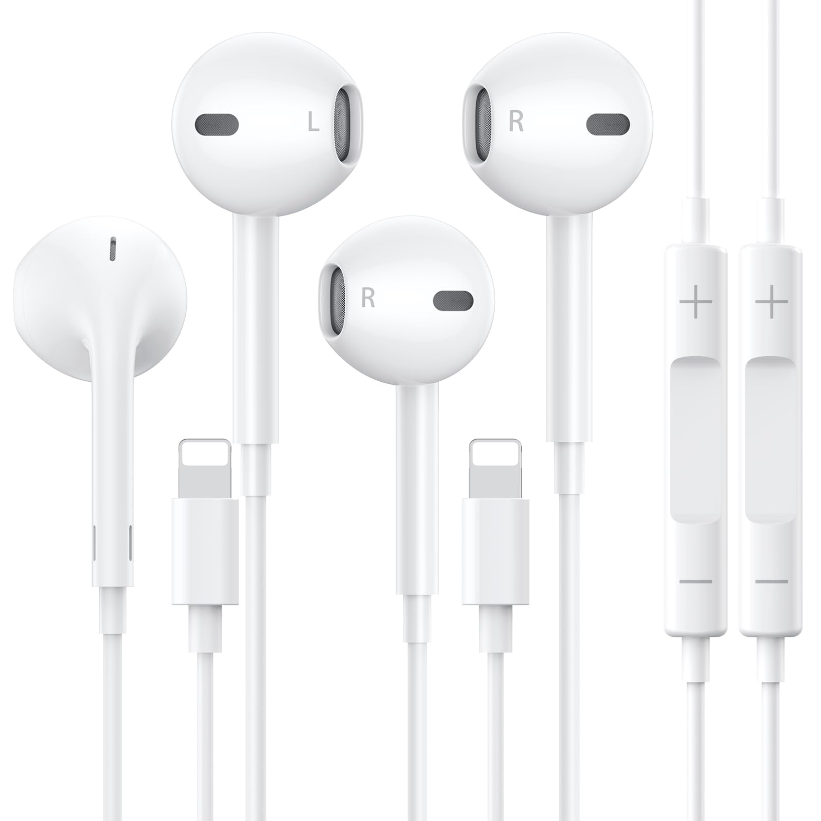 2 Pack Apple Earbuds Wired/iPhone Headphones Wired/Lightning Earphones [Apple MFi Certified](Microphone & Volume Control) Noise Isolating Headphones for iPhone 14/13/SE/12/8/7 All iOS Systems