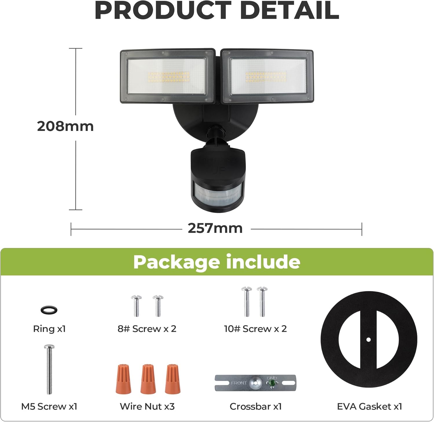 LED Motion Sensor Outdoor Lights, 38W 4000LM 5000K Daylight, IP65 Waterproof Flood Light, 2 Head Dusk to Dawn Motion Detected Security Lights for Patio, Garage, Yard (Black)