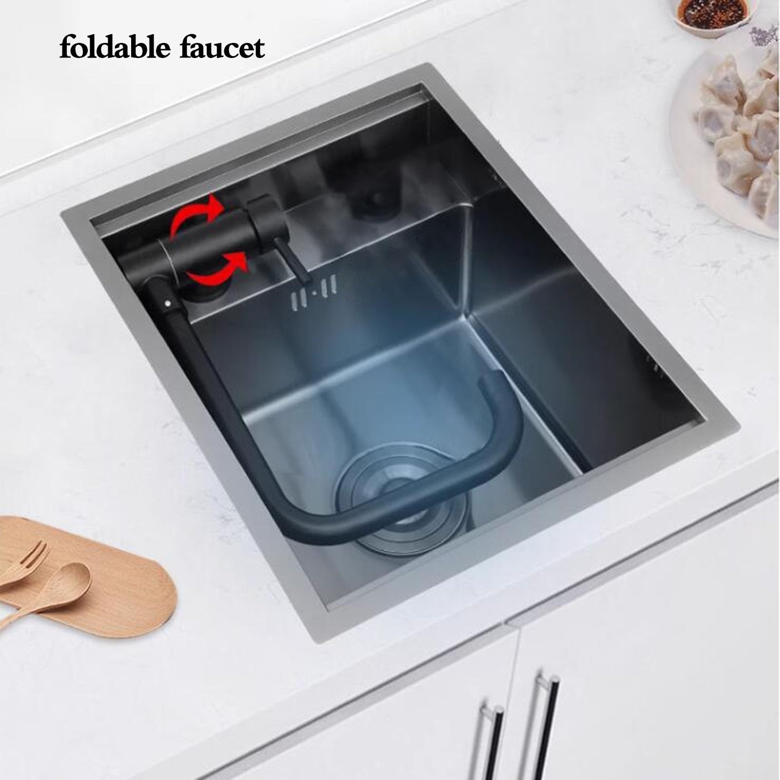 Fregadero De Cocina Oculto De Acero Inoxidable - 45x30cm Con Grifo Plegable