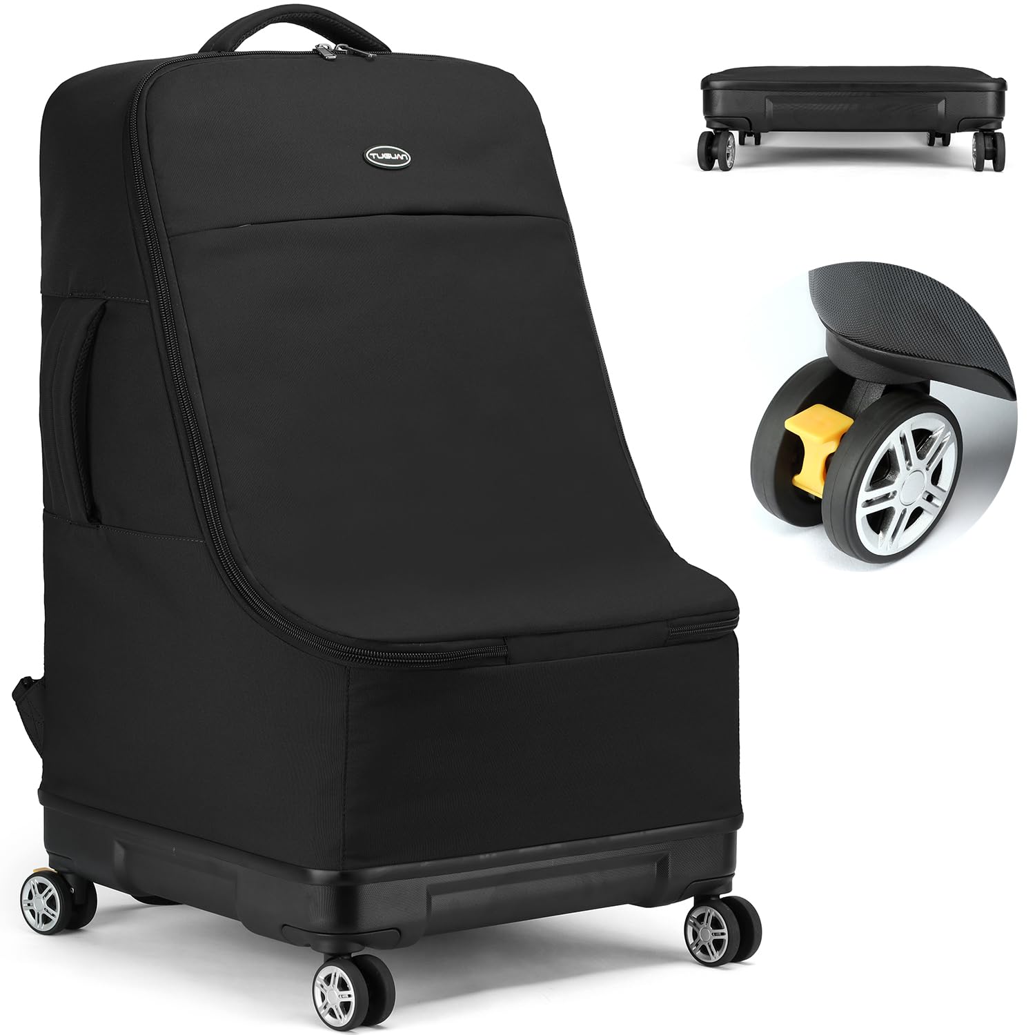 TUGUAN Travel Bag for Air Travel with Spinner Wheels, Infant Car Seat Bags with Hard Bottom, Padded Car Seat Backpack, Large Storage Bag for Airport