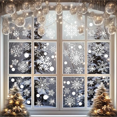 White Snowflakes Window Clings - 8 Sheets 152 Pcs Christmas Snowflake...