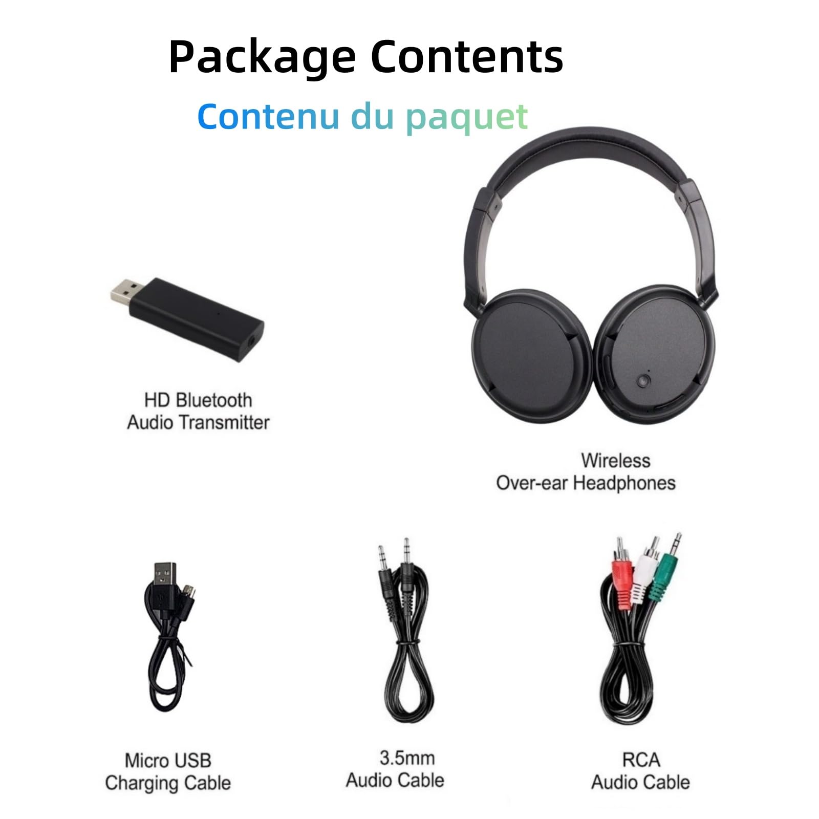 Auriculares Bluetooth 5.3, Bluetooth inalámbricos con transmisor USB, diadema retráctil, auriculares ultra ligeros para adultos, adolescentes y mayores, color negro