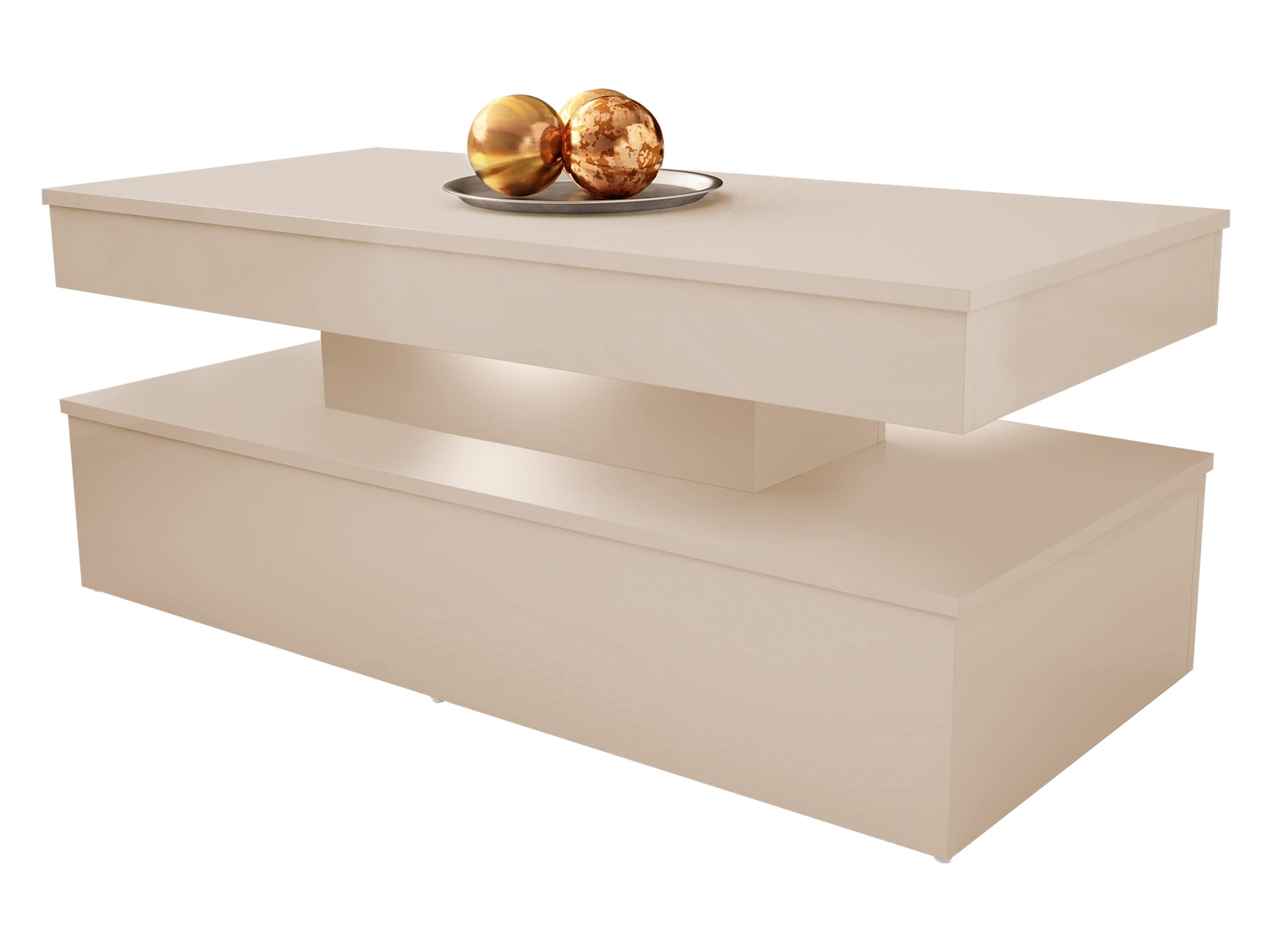 Mirjan24 Couchtisch Serkuzo Bis 120 mit weißer LED (Wüstensand) | Moderner Sofatisch mit Ablagefach und Antirutschfüßen, B/H/T: 120/50/55 cm