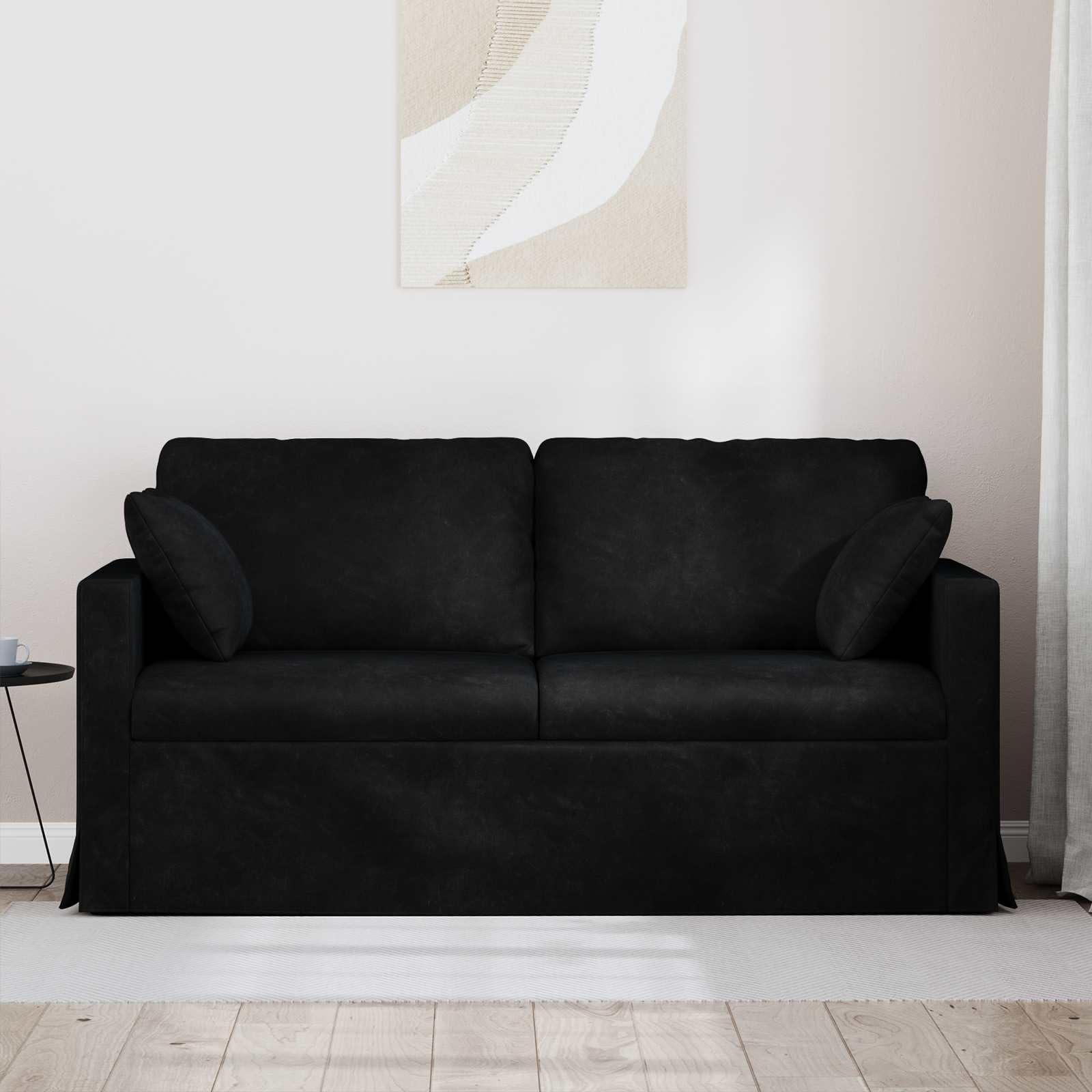 Sofá modular de terciopelo con reposabrazos de madera, diseño ergonómico, para salón y dormitorio, 158 x 78 x 80 cm, color negro