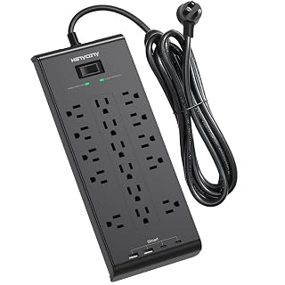 Surge Protector Power Strip, HANYCONY 5 Ft Flat Plug Heavy Duty Extension Cord with 16 Outlets 4 USB Ports(2 USB C), 2700 Joules, Wall Mount for Home Office, ETL Listed, Black - Amazon product rated Grade A
