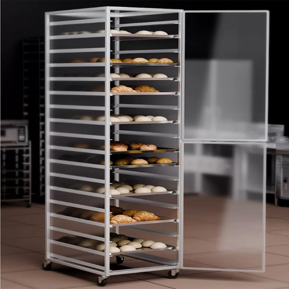 GRRICEPL Carrello Portateglie in Alluminio A 18 Livelli con Ruote, Attrezzatura per La Panificazione | Carrello Professionale Per Il Trasporto Di Teglie Da Pane, Scaffale Per Il Raffreddamento Post-cottura(Gold/B)