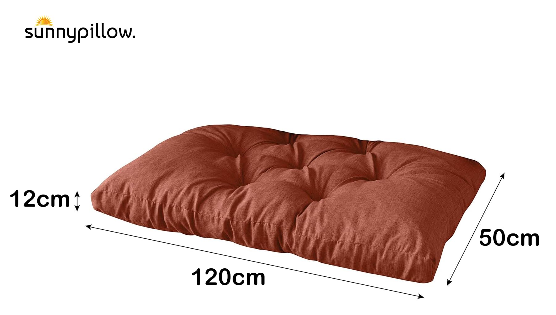 sunnypillow Palettenkissen für Gartenmöbel - Sitzkissen 120 x 50 cm - Palettenauflage für Palettensofa - Palettenpolster, Sitzpolster für Palettenmöbel - Gesteppte Gartenkissen - Kissen Orange
