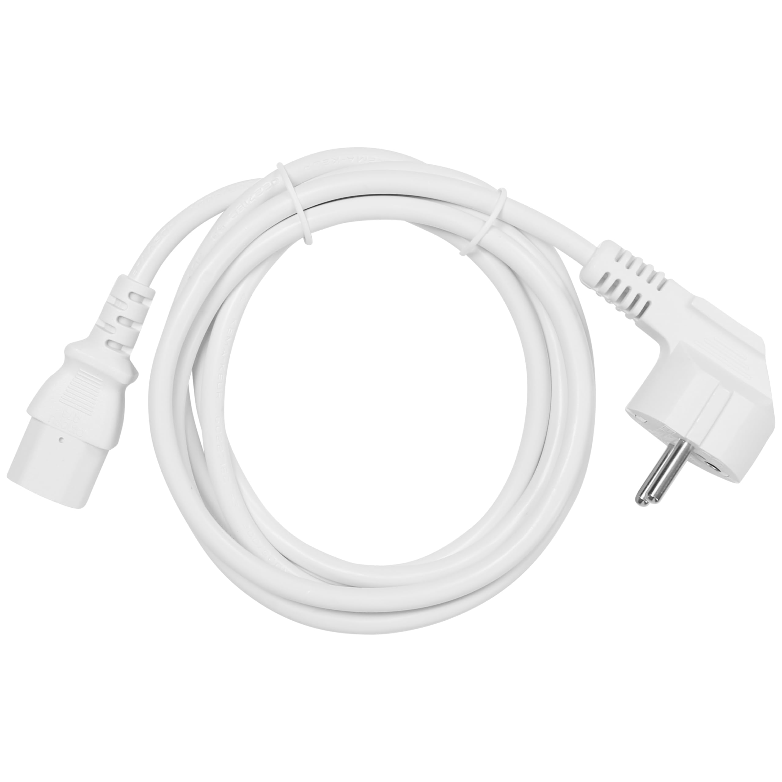 PremiumCord Kabel Zasilający 230V 5m, Kabel Zasilający ze Stykiem Uziemiającym pod Kątem do Gniazda C13, IEC 320, Kabel Zasilający PC 3-pin, 5m, Biały