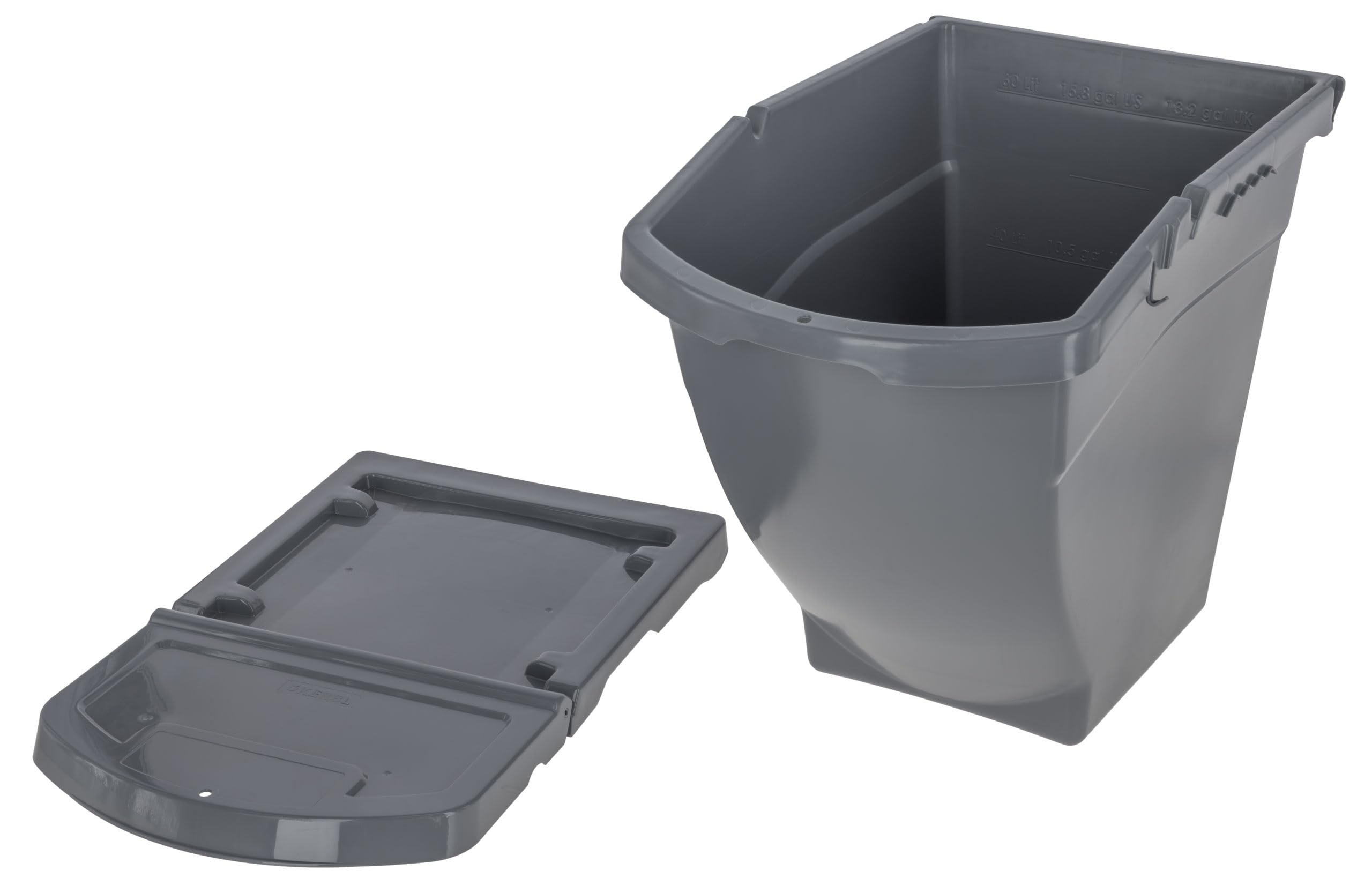 Kerbl Pojemnik na karmę można układać w stos, z pokrywką – 40 litrów (wymiary 57,8 x 39 x 34,5 cm, waga 0,22 kg, kolor szary, tworzywo sztuczne) 3210252