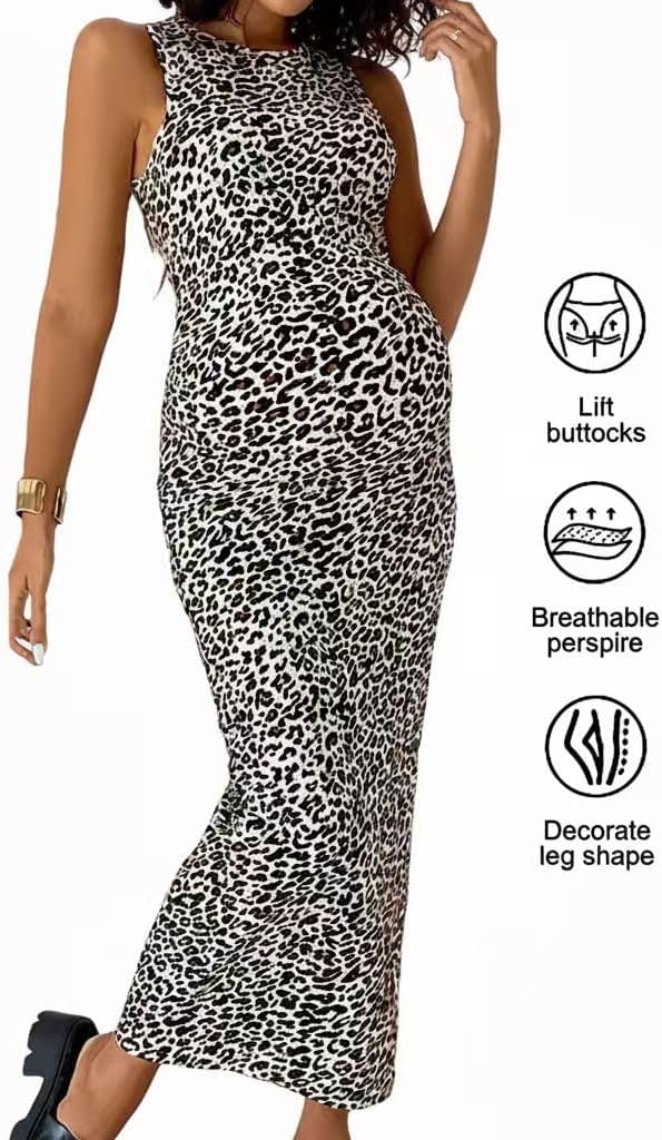 COSYOU Women's Leopard Print Bodycon Dress Y2k Sleeveless Cheetah Maternity Casual Dresses Going Out - Image 2