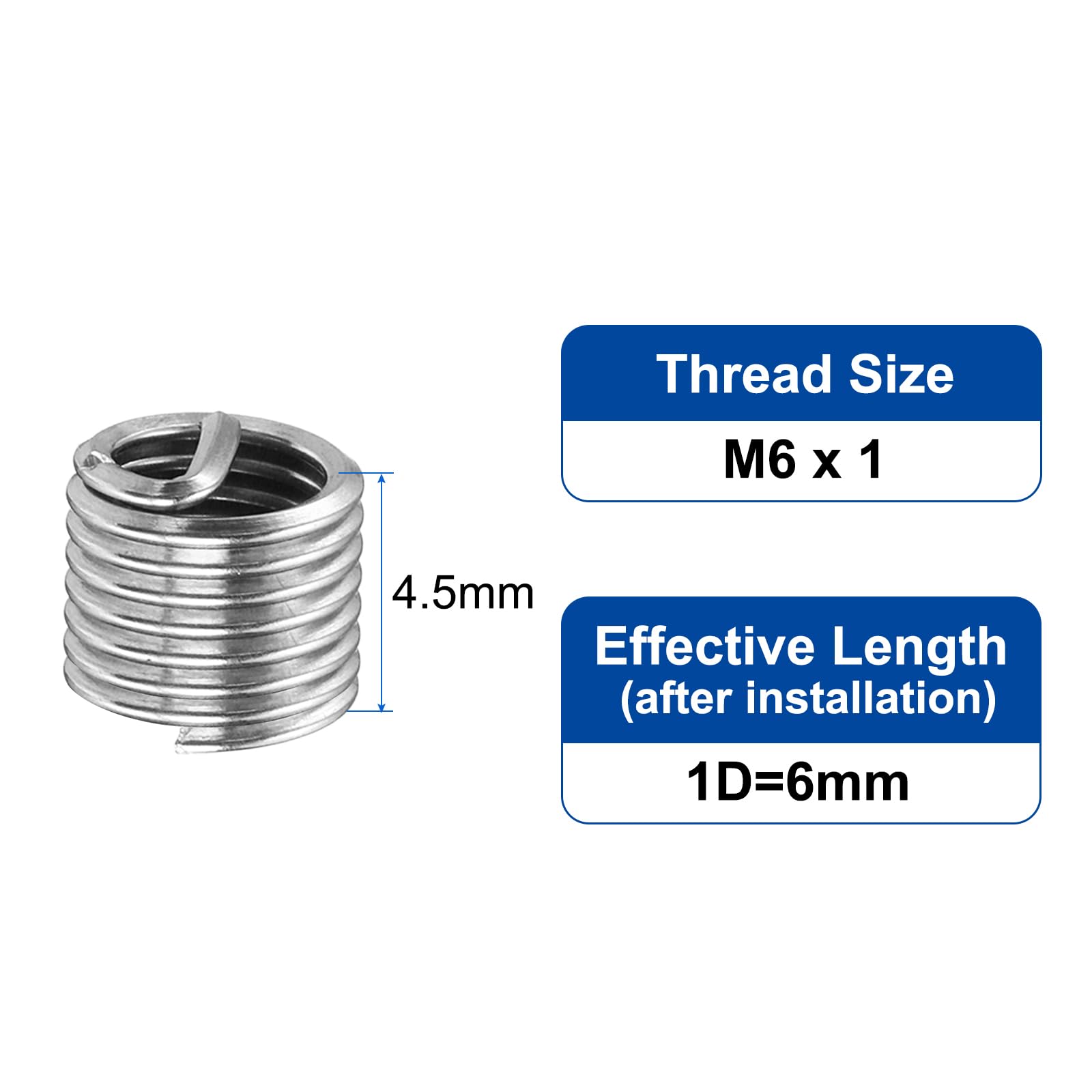 QUARKZMAN 80Pz Inserti Filettati a Filo M6 x 1 1D(6mm) Metrico 304 Acciaio Inossidabile Inserti Filettati Filo Inserto di Riparazione Filettatura Filettata a Spirale