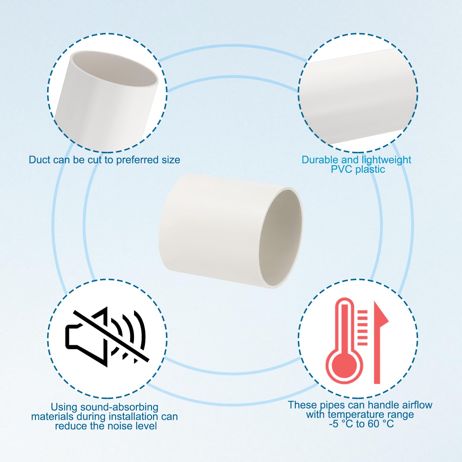 PATIKIL 4.3 Inch Round Plastic Duct Pipe Connector 2 Pcs 4 Inch Long Duct Exhaust HVAC Ventilation Tube Ducting Extension for Dryer Vent Connection Extraction Heating Cooling Pipe Lines - Image 3