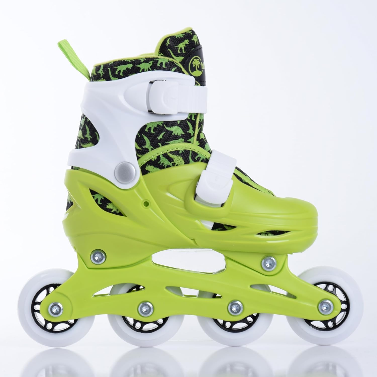Madivo Dino Set 2 en 1 Rollers / Triskates réglables | Patins à roulettes ABEC-5 | Rollers en ligne convertibles en patins à roulettes | Vert/noir | Tailles : 26-29, 30-33