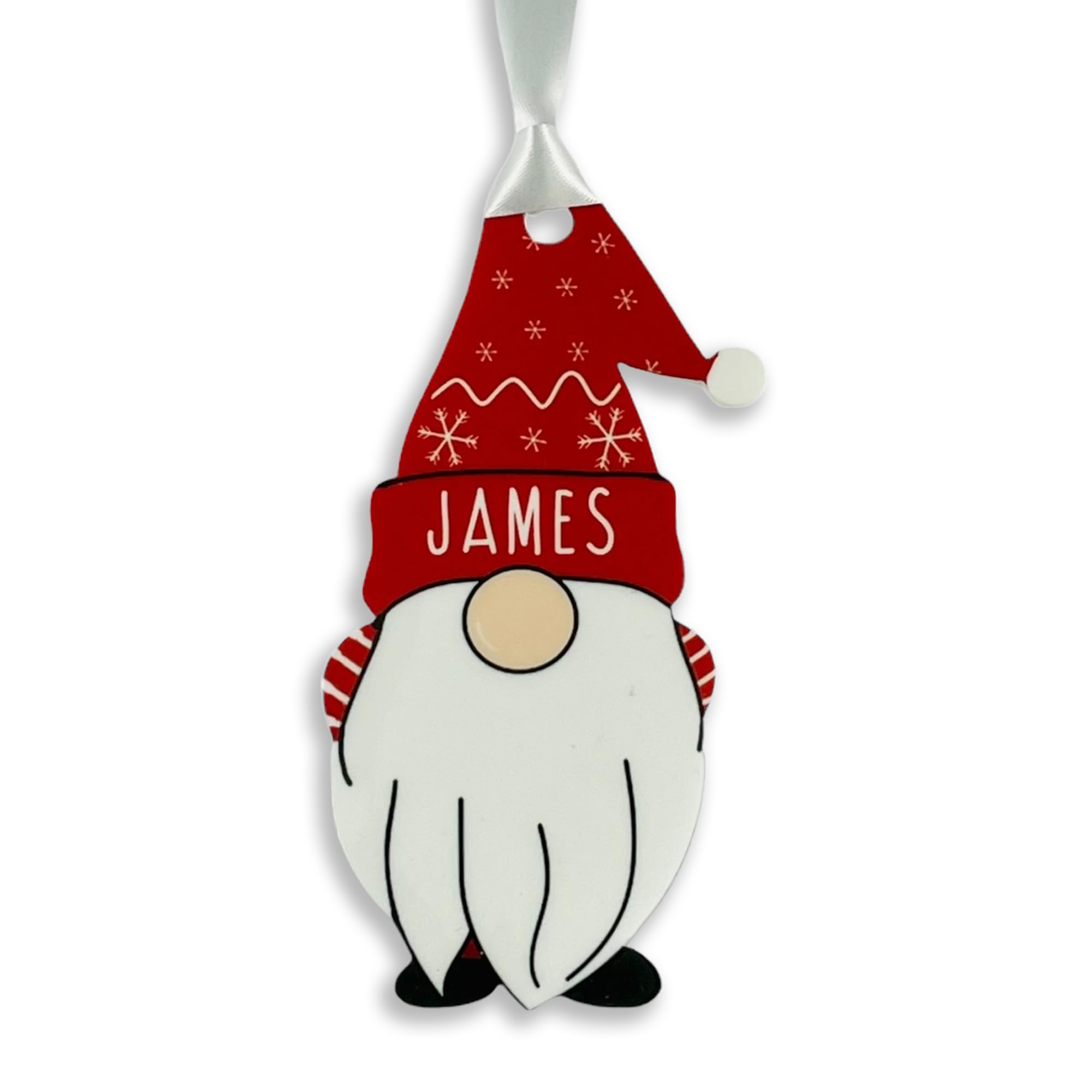 Personalised Christmas Acrylic Gonk Gnome Elf Tree Bauble - Red - Add any name! (Decoration Only)