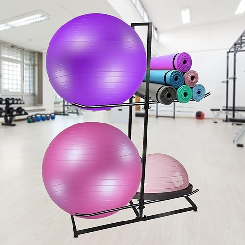 Miniatura 4 de Soporte para pelotas de ejercicio, estante de pelota de estabilidad, pelotas de ejercicio y balón de equilibrio, adecuado para pelota de yoga,