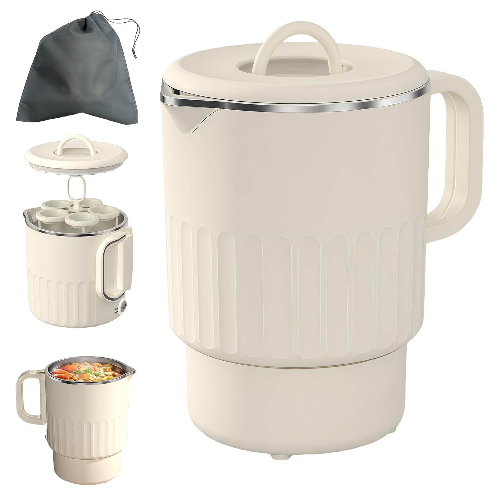 Bouilloire pliable en acier inoxydable blanc un design durable avec sac de protection