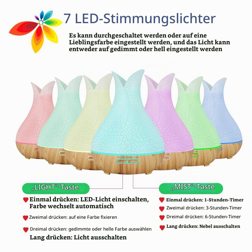 400ml Aroma Diffuser Luftbefeuchter mit 8* 10ml Ätherische Öle Set BPA Frei