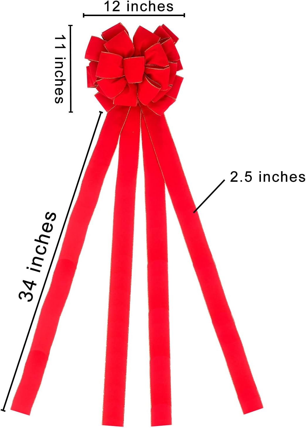 Christmas Large Bows Gift Box Packaged, Christmas Tree Topper, 45x11 Inches Gold Wired Red Velvet Bows for Wreath Floral, Outside Bowknot for Wedding Birthday New Year Car Garden Door - Image 2