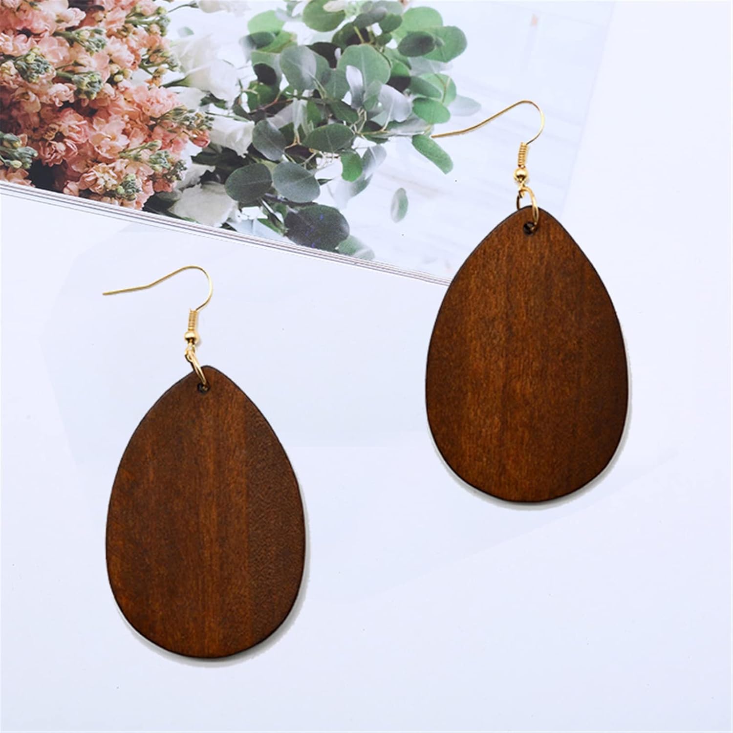 Wooden Hoop Earrings for Women Retro Black African Bohemian Wood Teardrop Geometric Lightweight Dangle Drop Earrings - Image 5