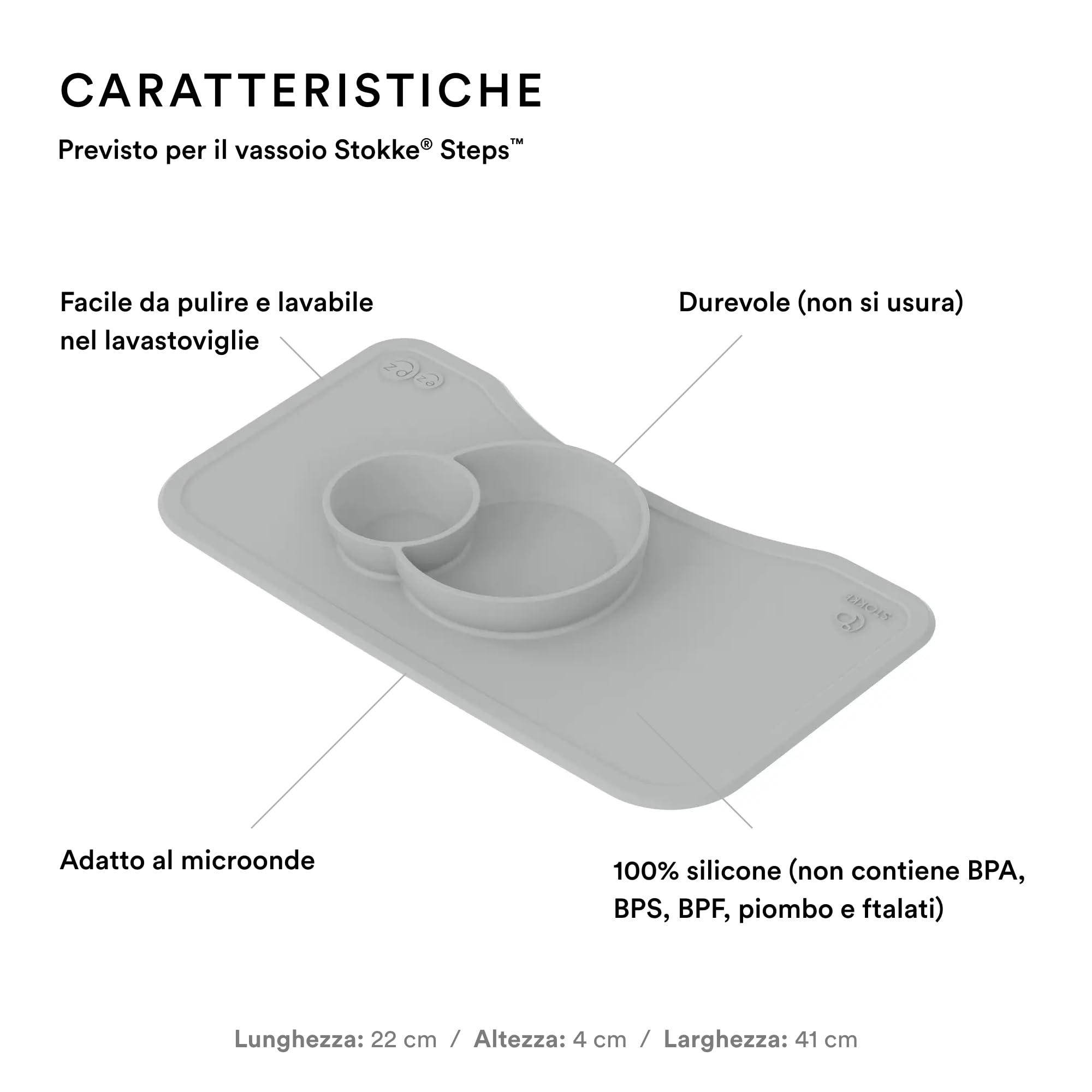 Stokke ezpz Tovaglietta per Vassoio Steps, Grigio - Si Adatta Perfettamente al Vassoio del Seggiolone Steps - Lavabile in lavastoviglie e Adatta al microonde - 100% Silicone