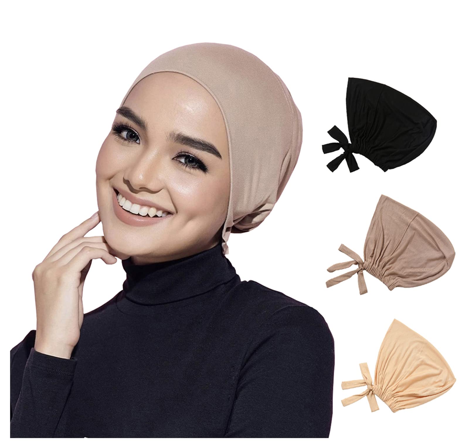 QYMY3PCS Under Hijab Head Cap Muslim Under Scarf Hijab Cap Solid Color Women Under Scarf Hat Hijab Cap Stretchy Sleeping Cap