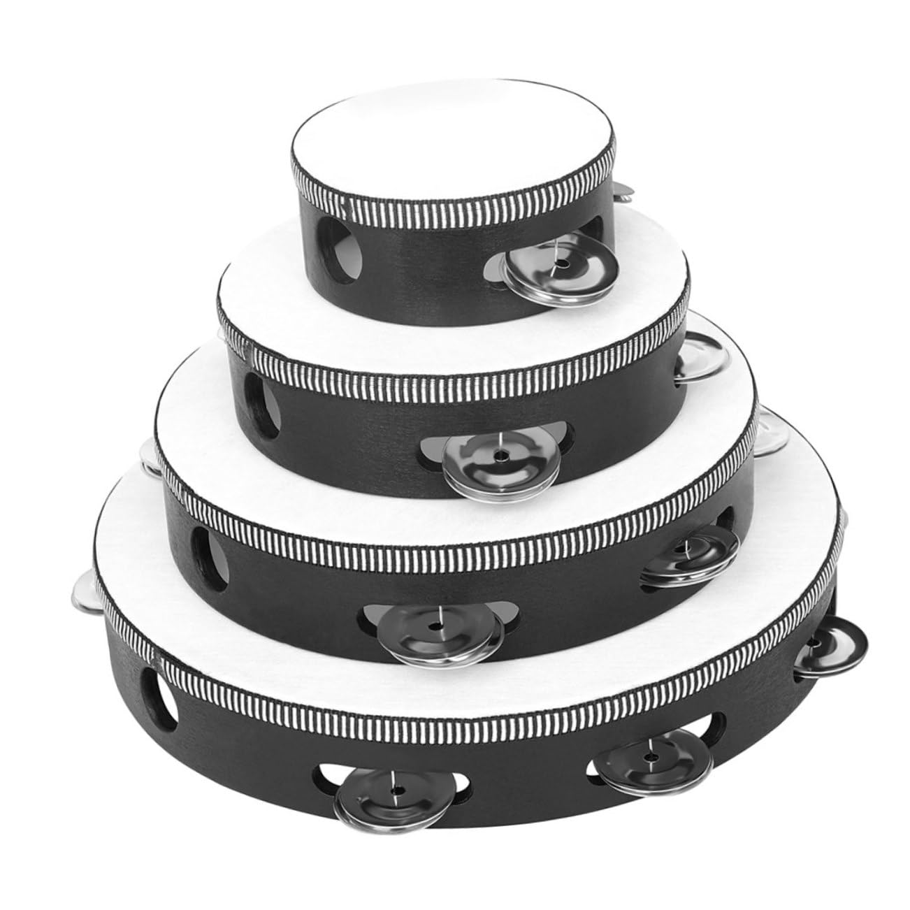 BESPORTBLE 4pcs Hand Drum Tambourine Boys and Girls Tambourines for Performance Wooden Handle Hand Held for Church and Party