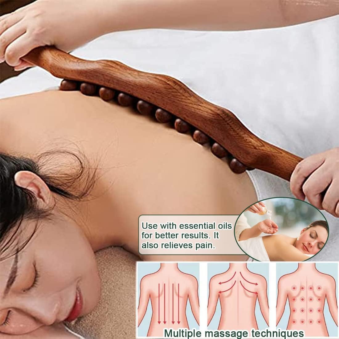 ZELVO Wood Massage Stick Tools Wooden Therapy Scraping Lymphatic Drainage Massager, Double Row 20 Beads Point Treatment Gua Sha Tools for Back Leg Whole Body ZELVO Wood Massage Stick Tools Wooden Therapy Scraping Lymphatic Drainage Massager, Double Row 20 Beads Point Treatment Gua Sha Tools for Back Leg Whole Body