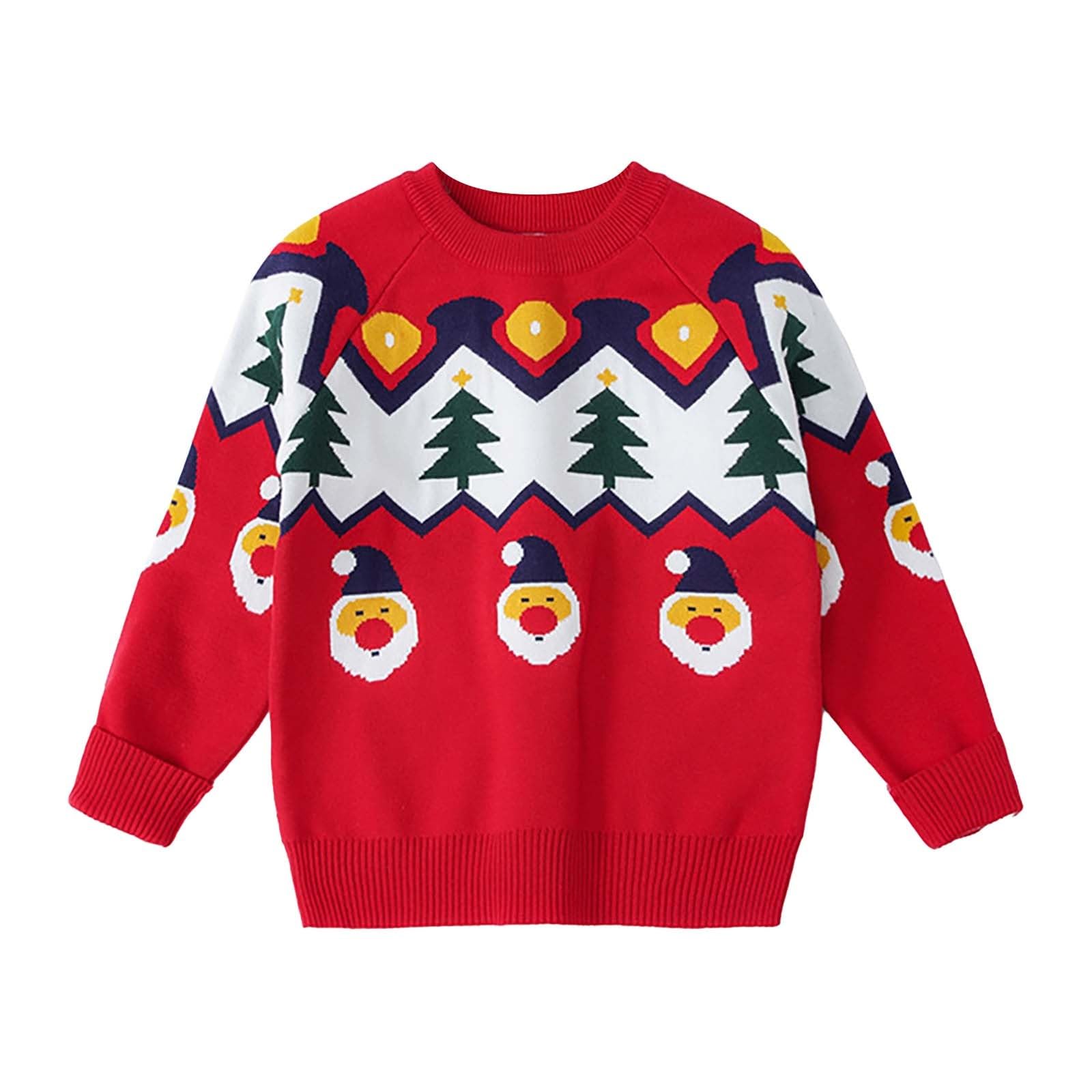 RNTOP Infant Baby Boy Girl Christmas Sweater Santa Long Sleeve Knit Crewneck Pullover Tops Xmas Casual (Red, 5-6 Years)