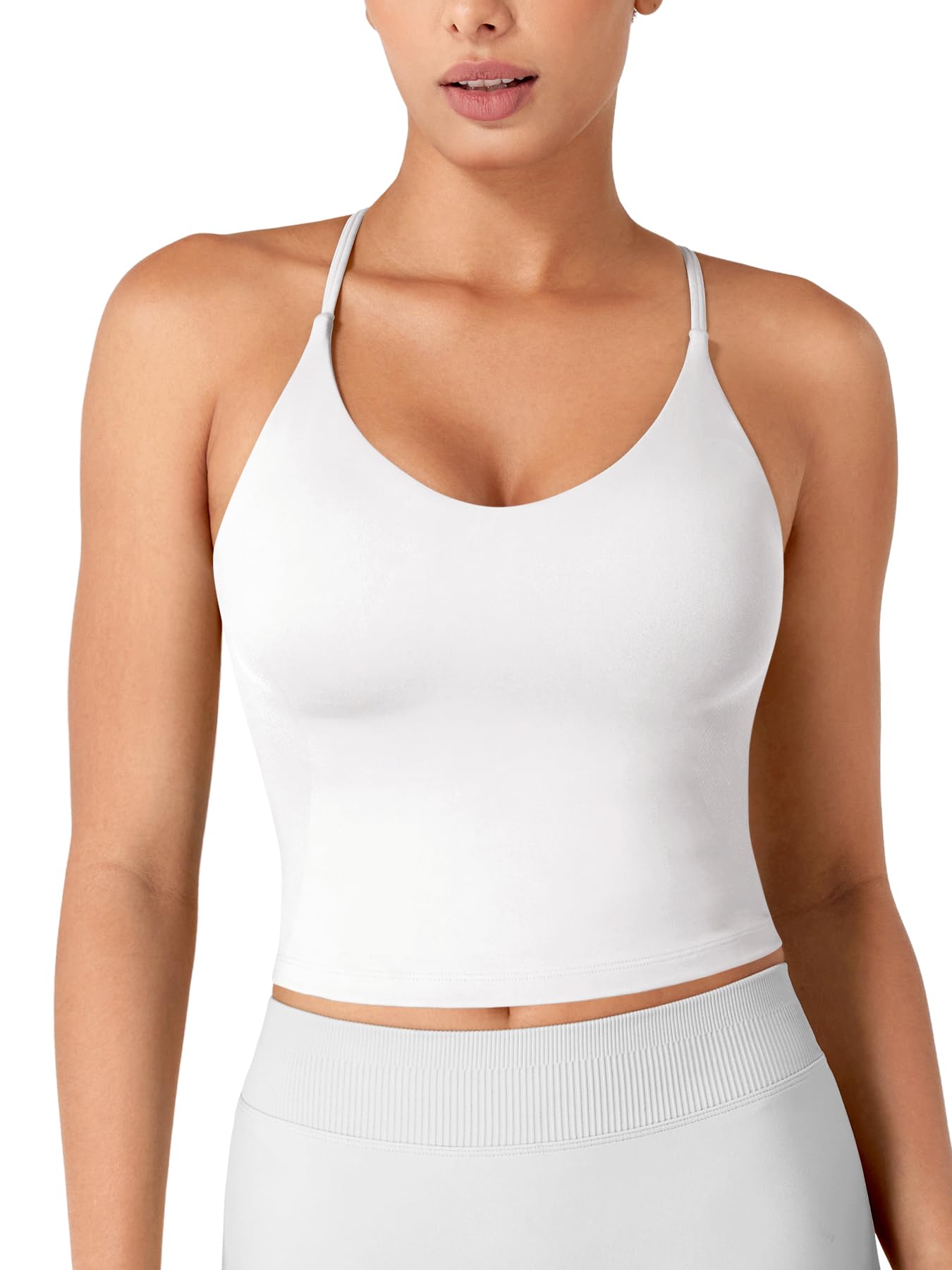 ZAAYO Tiefer V Tank Top Damen Crossback Workout Sport Top mit Verstellbaren Spaghettiträgern Gepolsterte Rückenfrei Gym Yoga Summer Crop Tops Ärmellos Sommer Oberteile