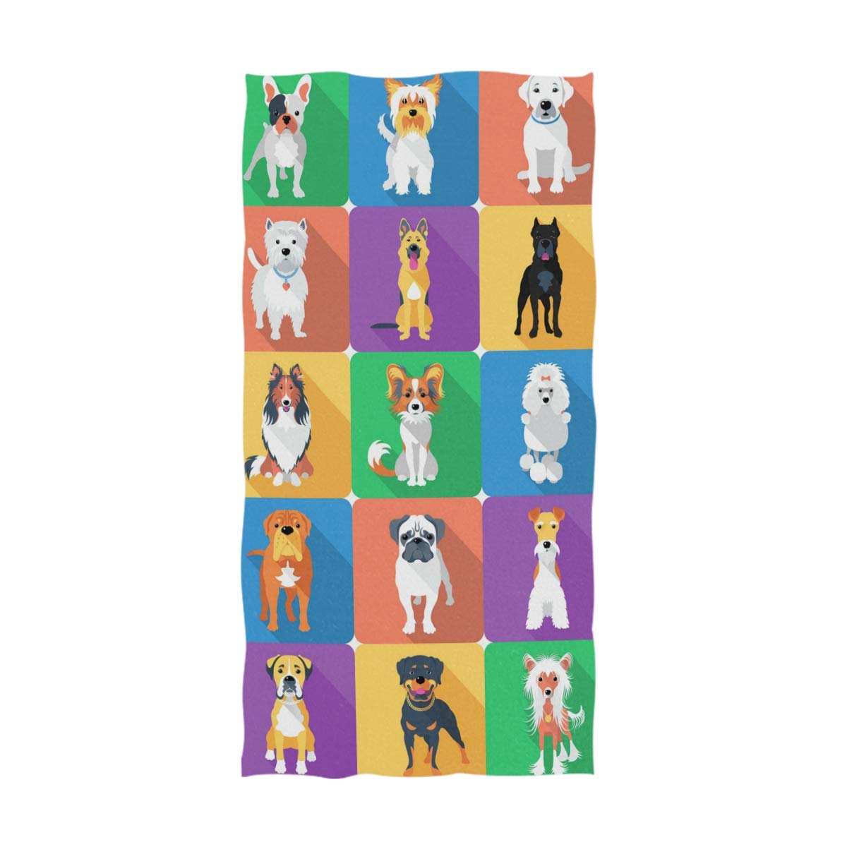 Naanle Cute Cartoon Dogs Print Soft Absorbent Guest Hand Towels for Bathroom, Hotel, Gym and Spa (16 x 30 Inches,Multi)